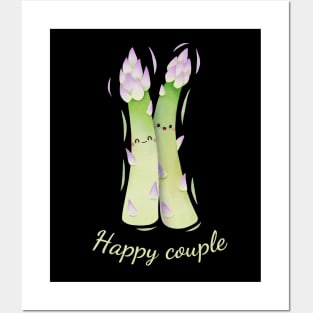 Happy Couple Cute Watercolor Asparagus Posters and Art